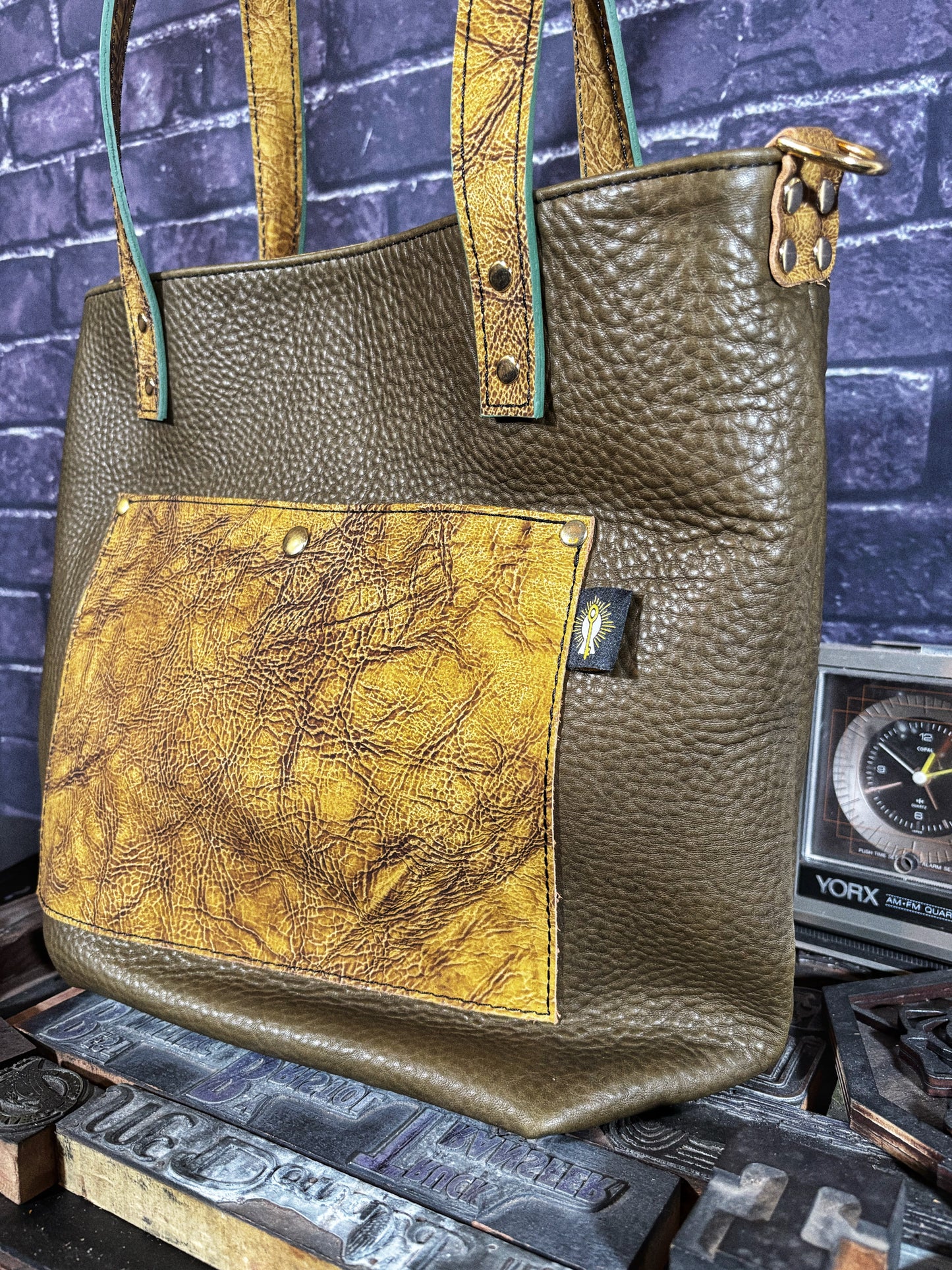 Olive Green Pebbled Handmade Leather Tote Bag