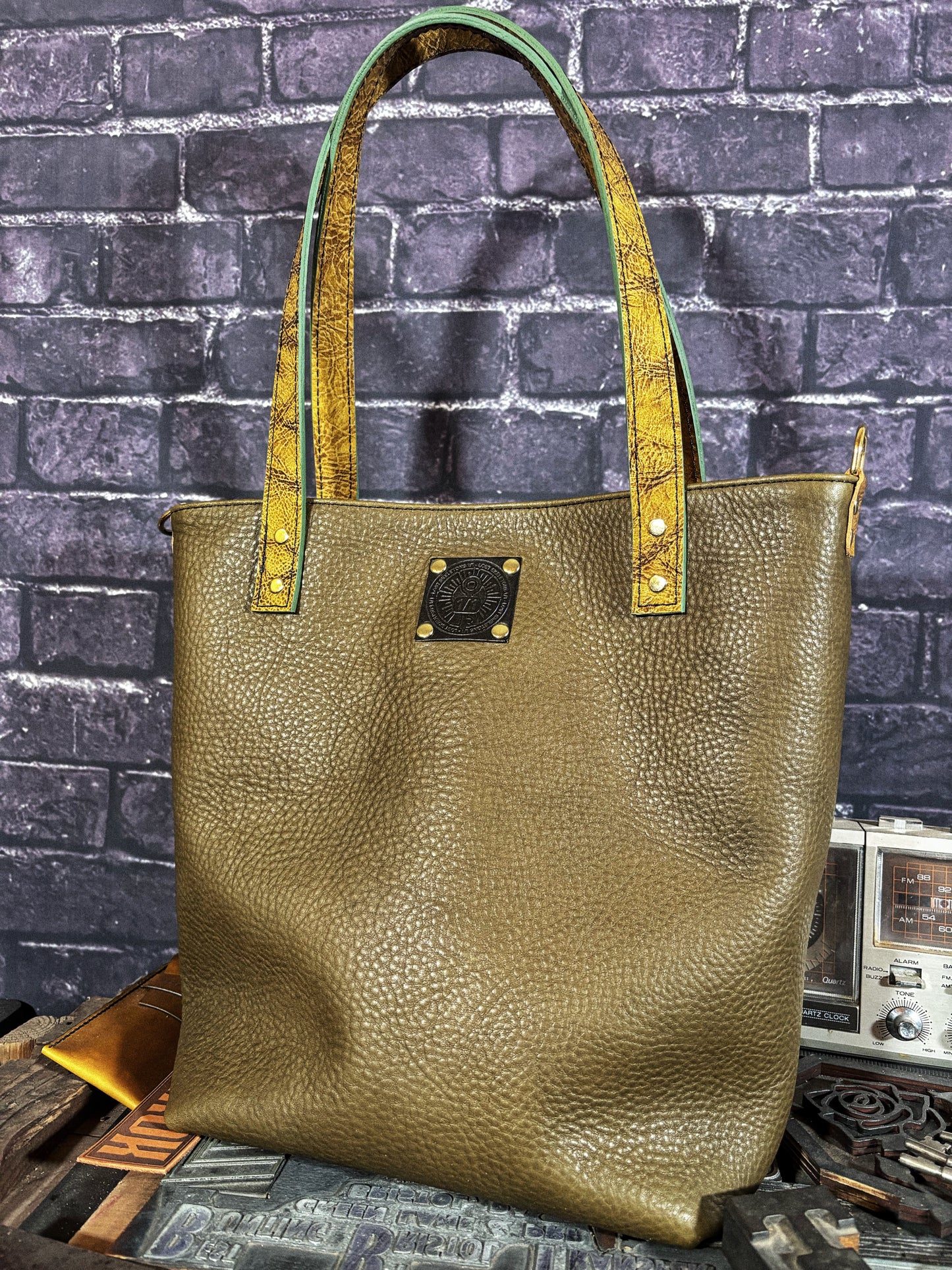 Olive Green Pebbled Handmade Leather Tote Bag