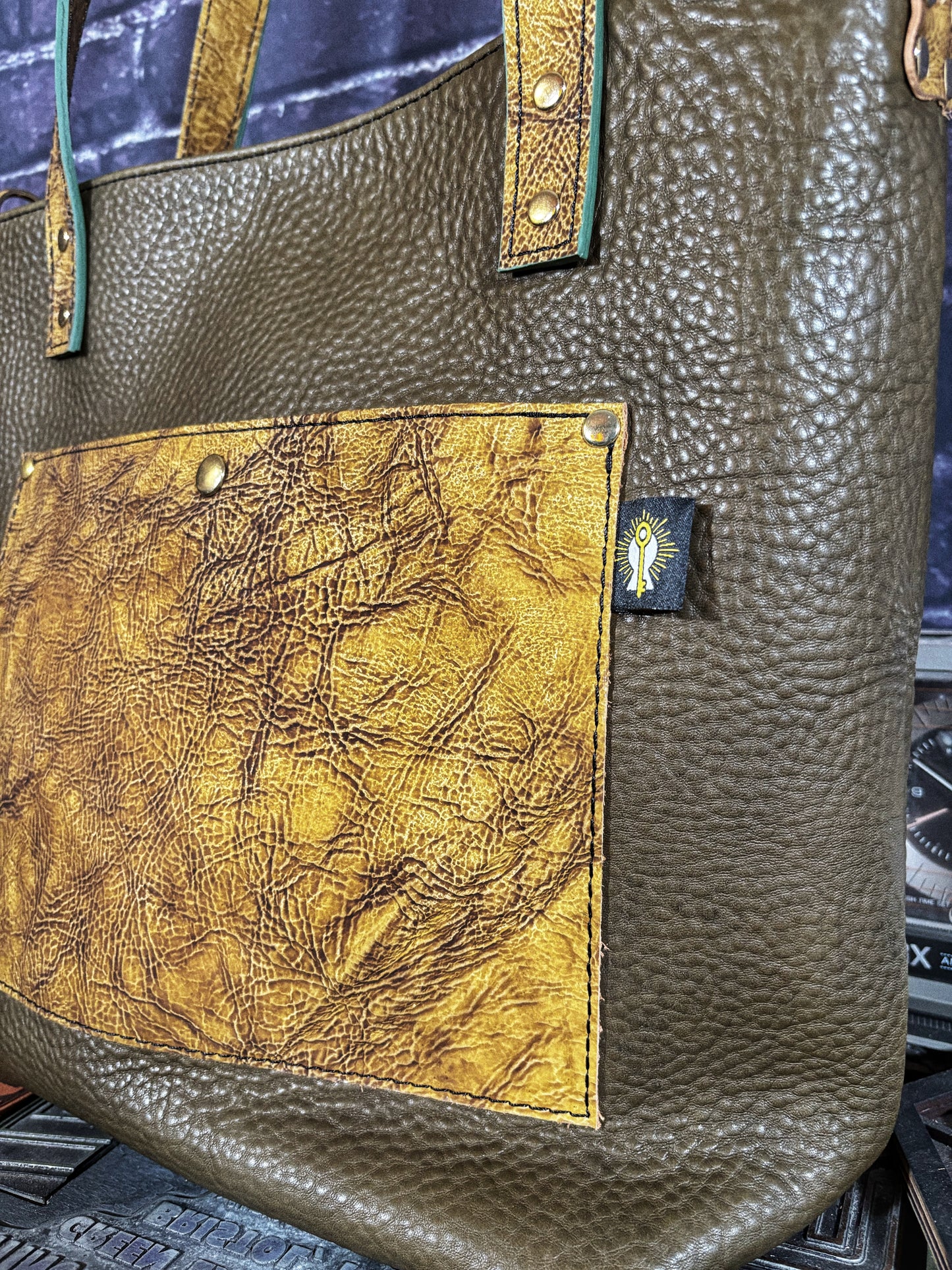 Olive Green Pebbled Handmade Leather Tote Bag