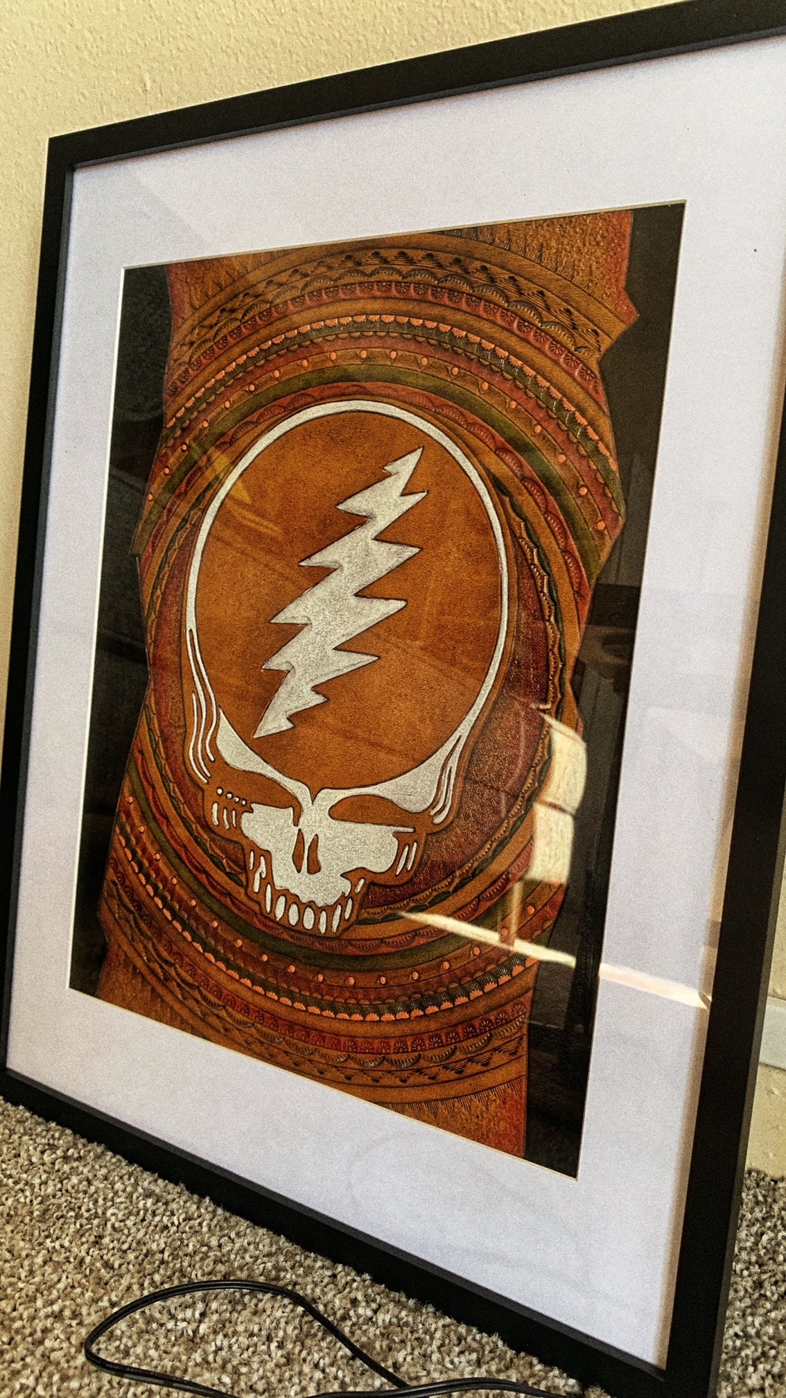 1/1 Leather Hand Tooled and Painted Stealie Framed Art Piece