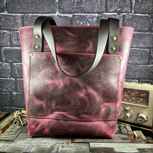 Deep Pink Pull up Full Grain Leather Tote Bag