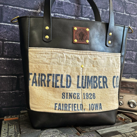 Fairfield Lumber Repurposed Tool Apron Full Grain Black Leather Tote Bag