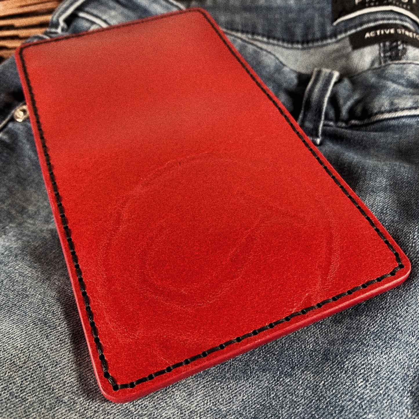 (Only 1) Handmade 6 Pocket Circle J Branded Red Leather Bifold Minimalist Wallet