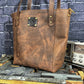 Five Finger Death Punch Repurposed T-shirt Handmade Full Grain Brown Leather Tote Bag
