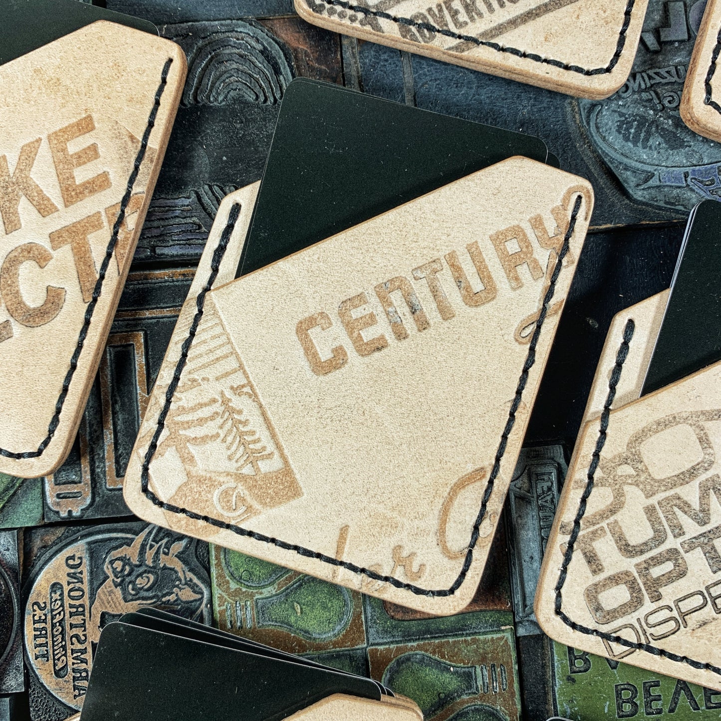 Century Repurposed Printing Block Stamp Leather Minimalist Wallet