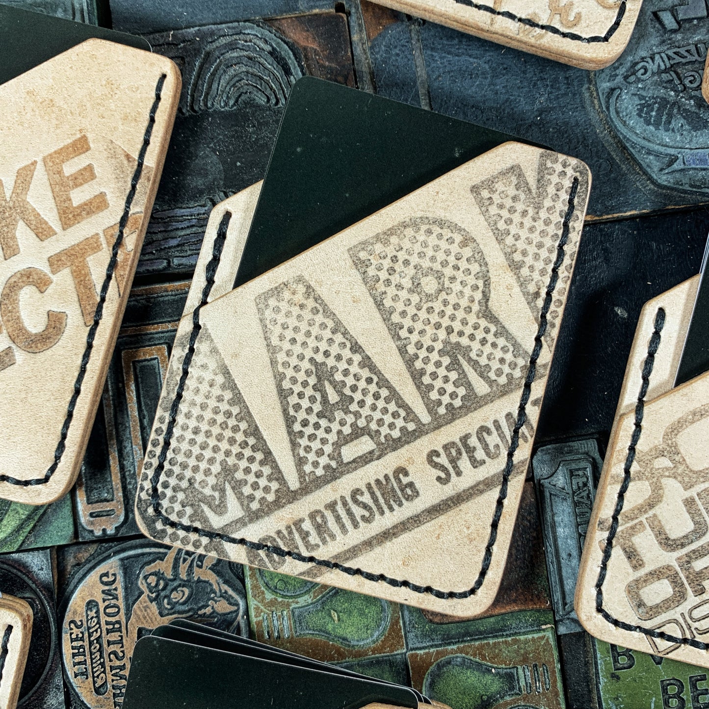 Mark Advertising Repurposed Printing Block Stamp Leather Minimalist Wallet