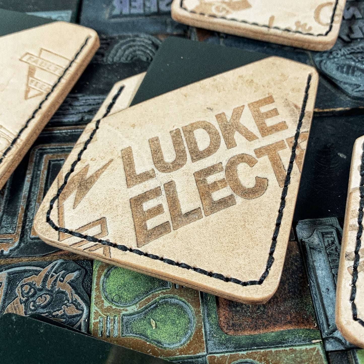 Ludke Electric Repurposed Printing Block Stamp Leather Minimalist Wallet