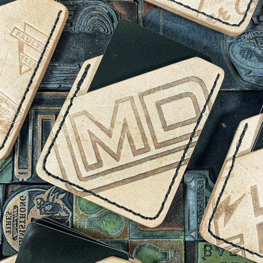 MD Repurposed Printing Block Stamp Leather Minimalist Wallet