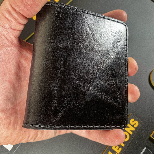 Handmade 6 Pocket Black Star Branded Marbled Leather Bifold Minimalist Wallet