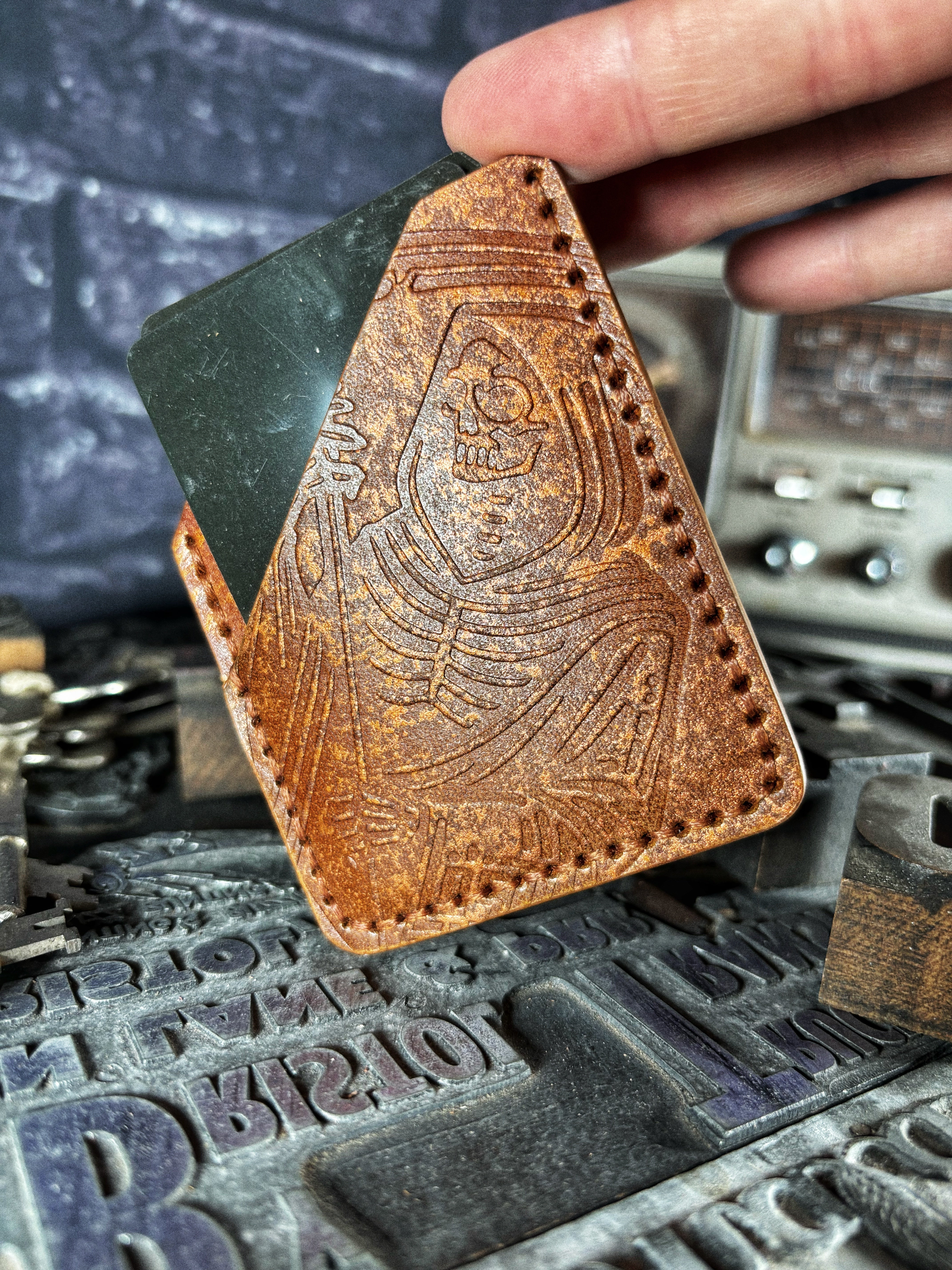 Rusted Wallet Metallic Rust Lost Reaper Embossed Hand Made Leather Minimalist Wallet ...