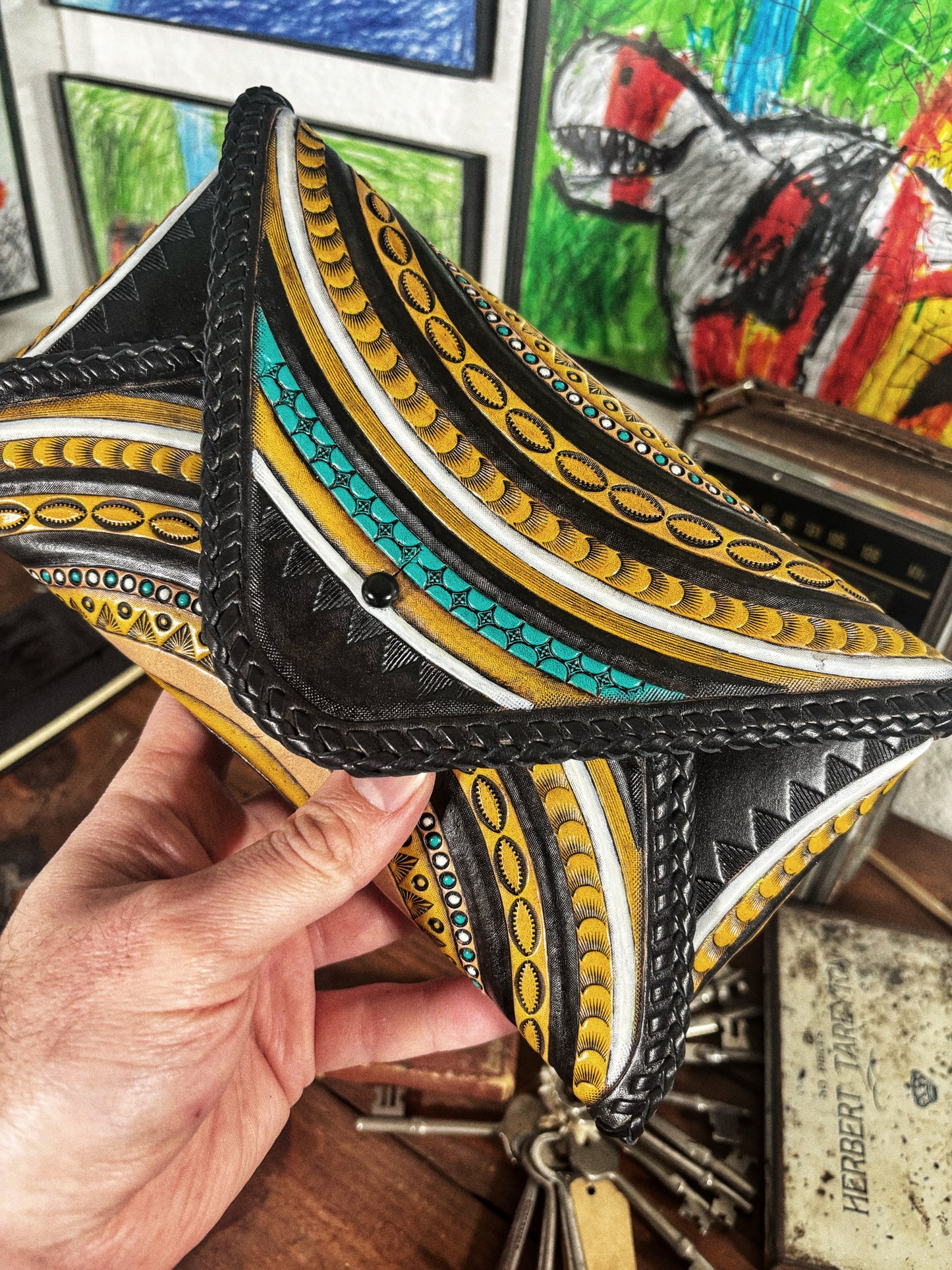 LOST Circles Black Handmade Leather Envelope Clutch