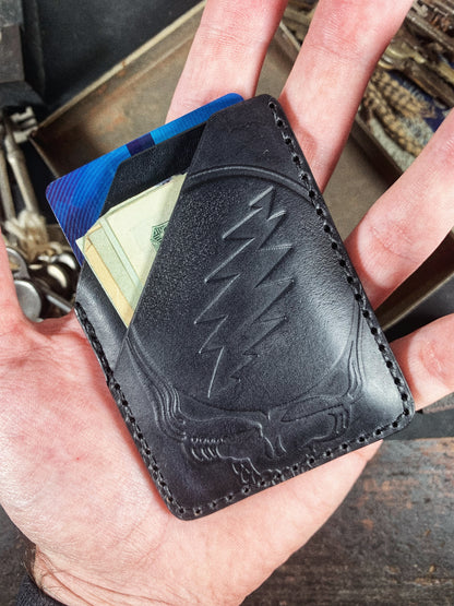 Black Grateful Dead Embossed Hand Made Leather Minimalist Wallet