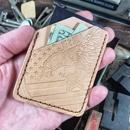 Swooping Eagle American Flag Embossed Leather Minimalist Wallet