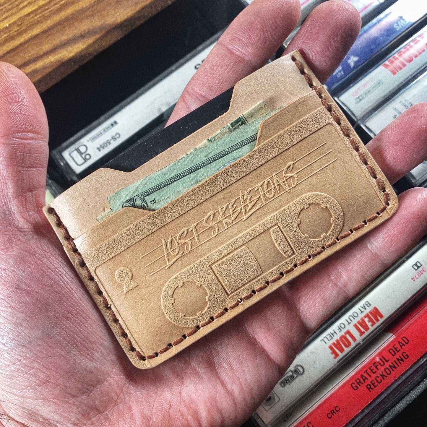 Cassette Tape Embossed Hand Made Leather Horizontal Minimalist Wallet